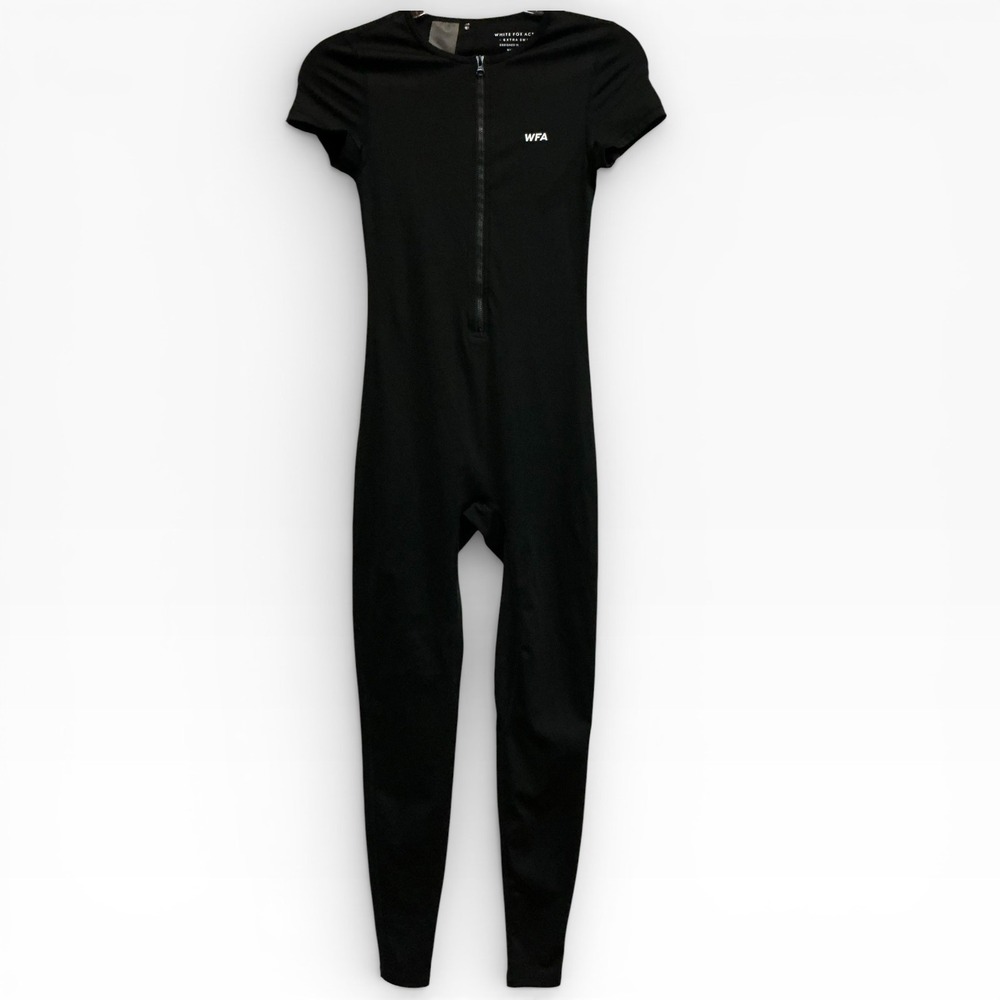 White Fox Boutique Black Short Sleeve Zip Full‎ Length Jumpsuit One Piece XS